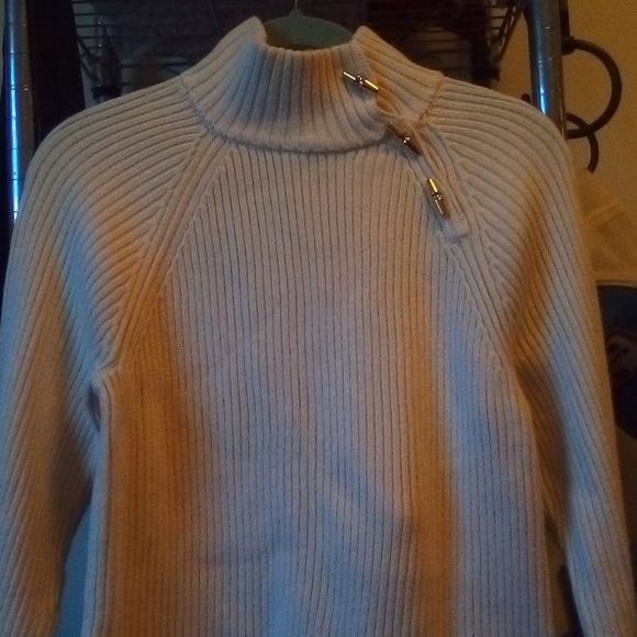 Ralph Lauren white ribbed turtleneck sweater sze L - Picture 1 of 8